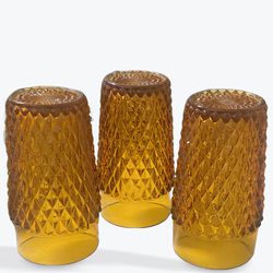 Set Of 3 Diamond Point Amber Tumblers Indiana Glass