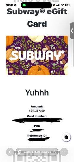 Subway e gift card doing 50 percent off if ykyk
