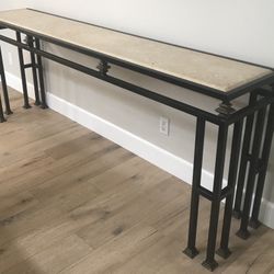 KREISS 84” Extra-Long Architectural Iron & Limestone Estate Console 