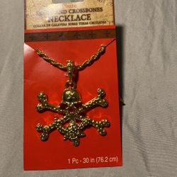 Gold skull and crossbones chain necklace For Pirate Halloween costume
