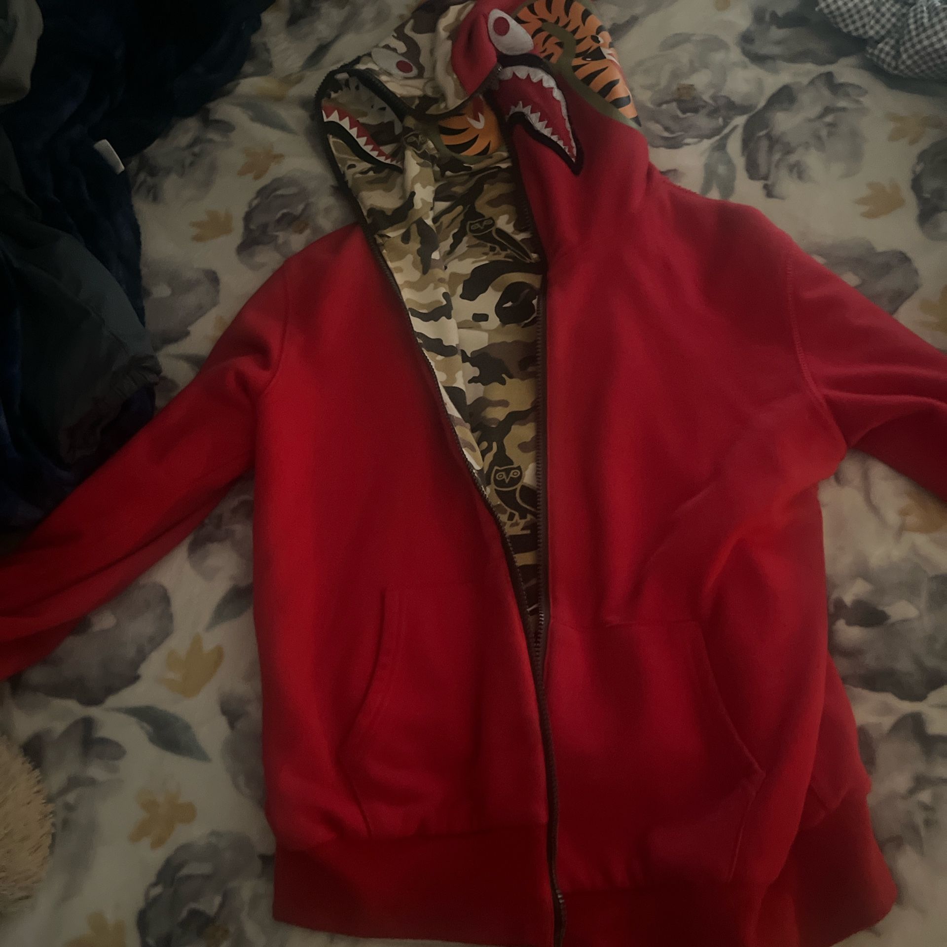 Bape X OVO Red And Camo Zipup Hoodie
