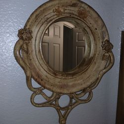 Vintage Art Nuevo Style Rose Leaf Motif Wall Mirror 