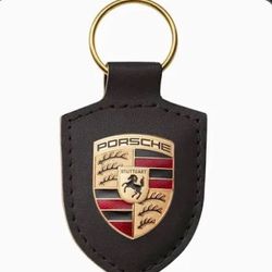 Black Porsche Leather Keyring 