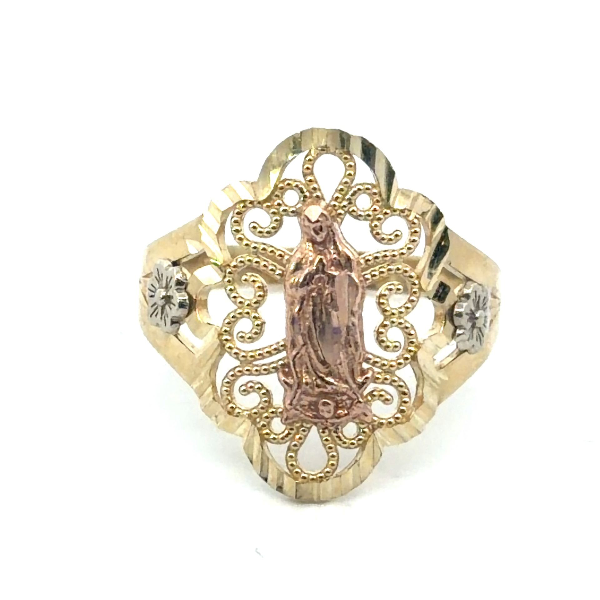 Woman’s Ladies 10k Two Toned Rose Yellow Gold Virgin Mary Filigree Ring ...