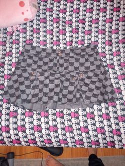 XXL Gray Cat Print Mini Skirt with Safety Pins