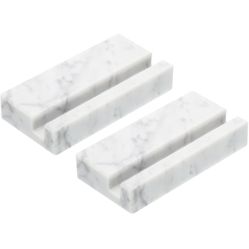  Business Card Holder for Desk, 2 Pack Marble Business Card Holders Stone Card Stand Organizer Cards Display for Office Exhibition, White