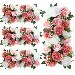 Thiccywoov 4 Pcs Wedding Arch Artificial Flower Panels Faux Floral Rose Silk Roses Arrangements Flower For Wedding Wall Tables Party Dinintable Center