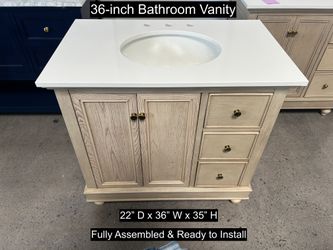 30" Bathroom Vanity with Engineered White Countertop & Solid Wood & Plywood Cabinet  # 3600