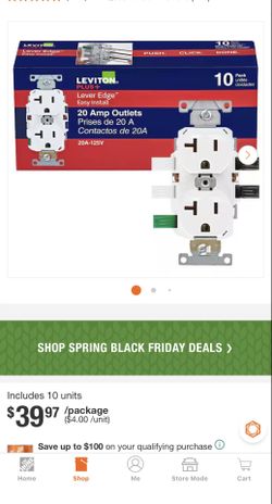 Leviton Box of 10 /20-amp outlets lever edge easy install