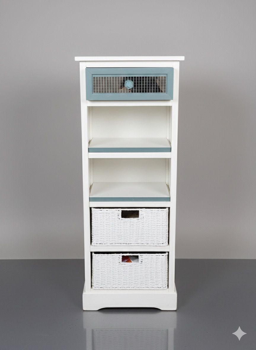 White & Teal Accent Shelf w/ Baskets