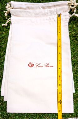 NEW Loro Piana Logo Cotton Herringbone Cream Drawstring Dust Bag ~13" x 7.5"