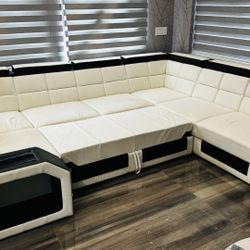 7 Seat Leather Sectional Couch With Led Lights 