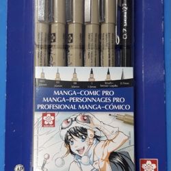 (6PCs) Sakura Pigma Manga Comic Pro, 50201, Sketching & Inking , Black Ink