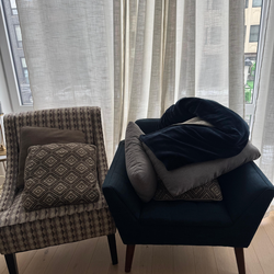 2 Modern Accent Chairs – Navy & Patterned (Can Be Sold Separately)