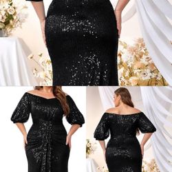 Black Sequence Gown, Brand New Size 4XL