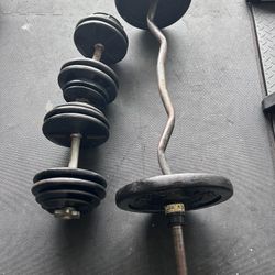 5 - 60 LB Adjustable Dumbbells and curl bar