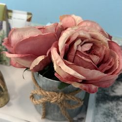 Artificial Rose Arrangement in Galvanized Pot check more pictures