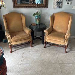 Two Wingback Velvet Chairs