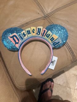 Disney-Mickey Happiest Place Disneyland letter Marquee Sign Minnie Ears Headband
