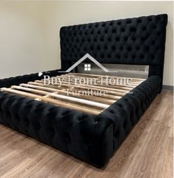 King size black European bed with orthopedic mattress included