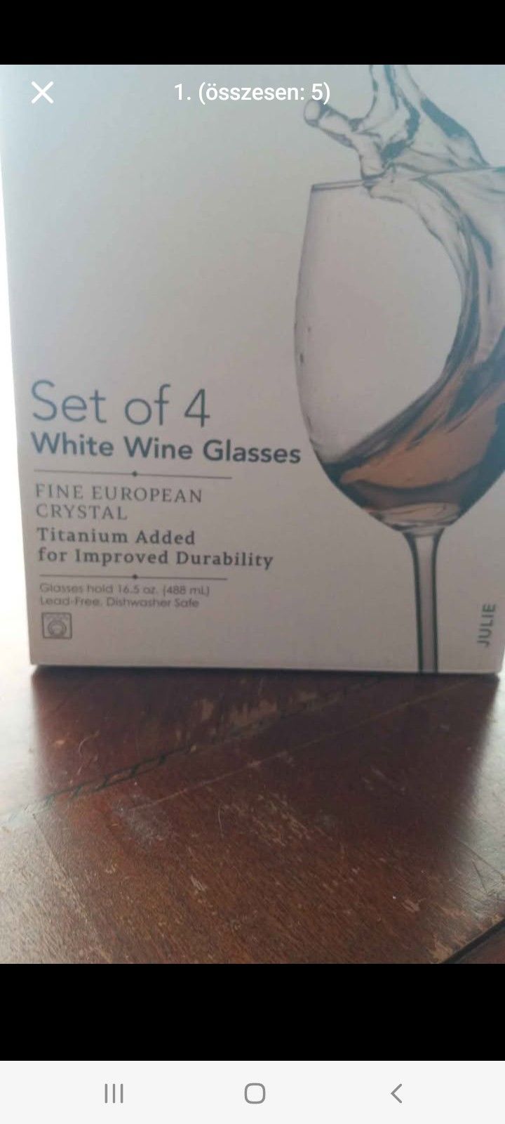 NEW Mikasa White Wine Glass Set (4) + Tirrinia Bamboo Wine & Glass Rack – Bundle