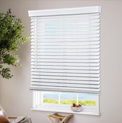 LazBlinds Cordless Faux Wood Blinds, 32" W X 48" H, White