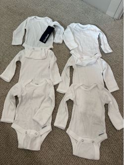 Gerber Baby Long Sleeve White Onesies Bodysuits – 6 Piece Lot
