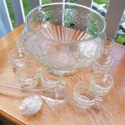 Crystal Punch Bowl with laddle and 8cups