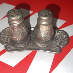 Silver Salt & Pepper Shakers With Tray  Occupied Japan