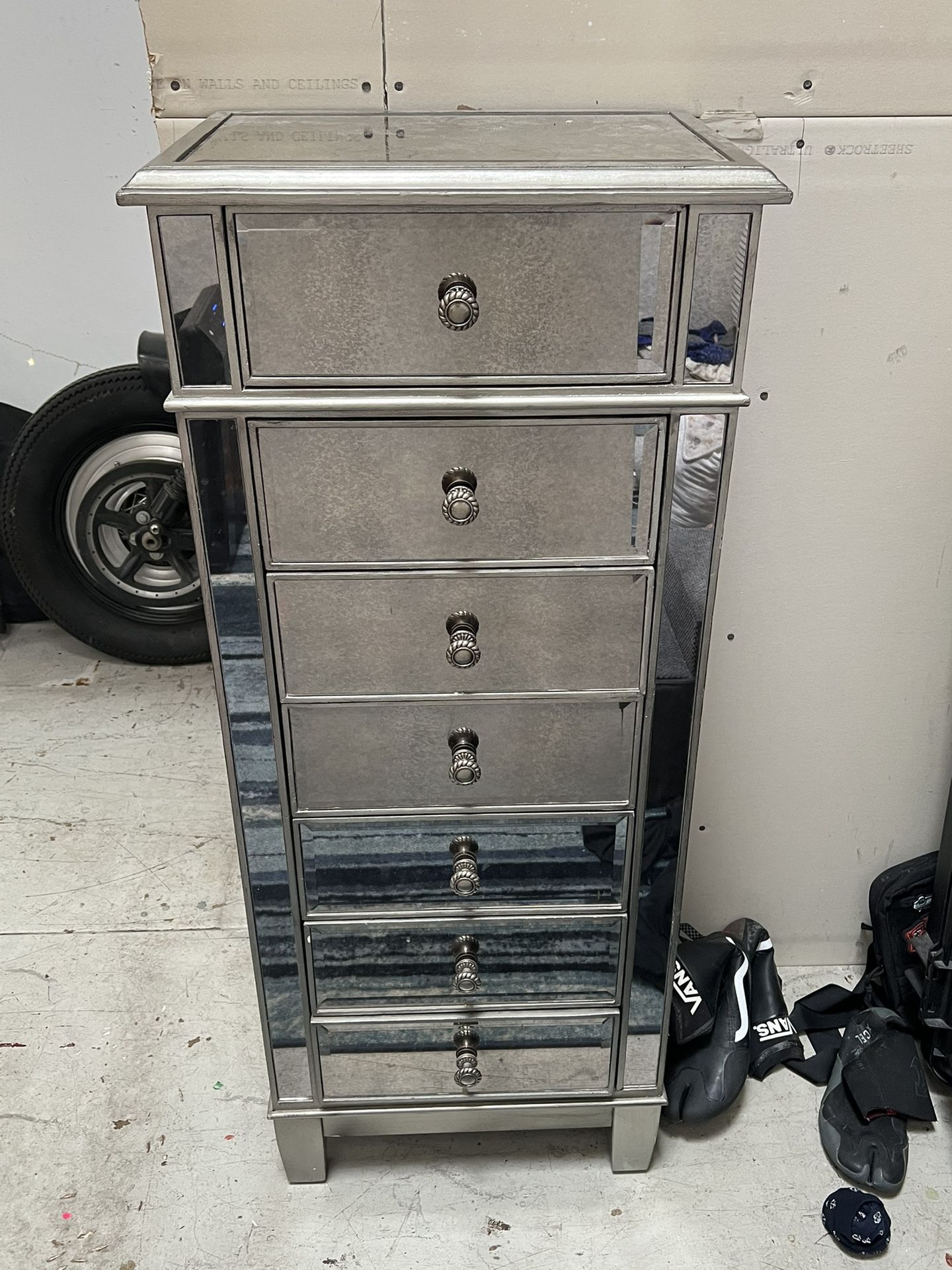 Mirrored Tallboy Chest Mirror Dresser– Silver – Furniture