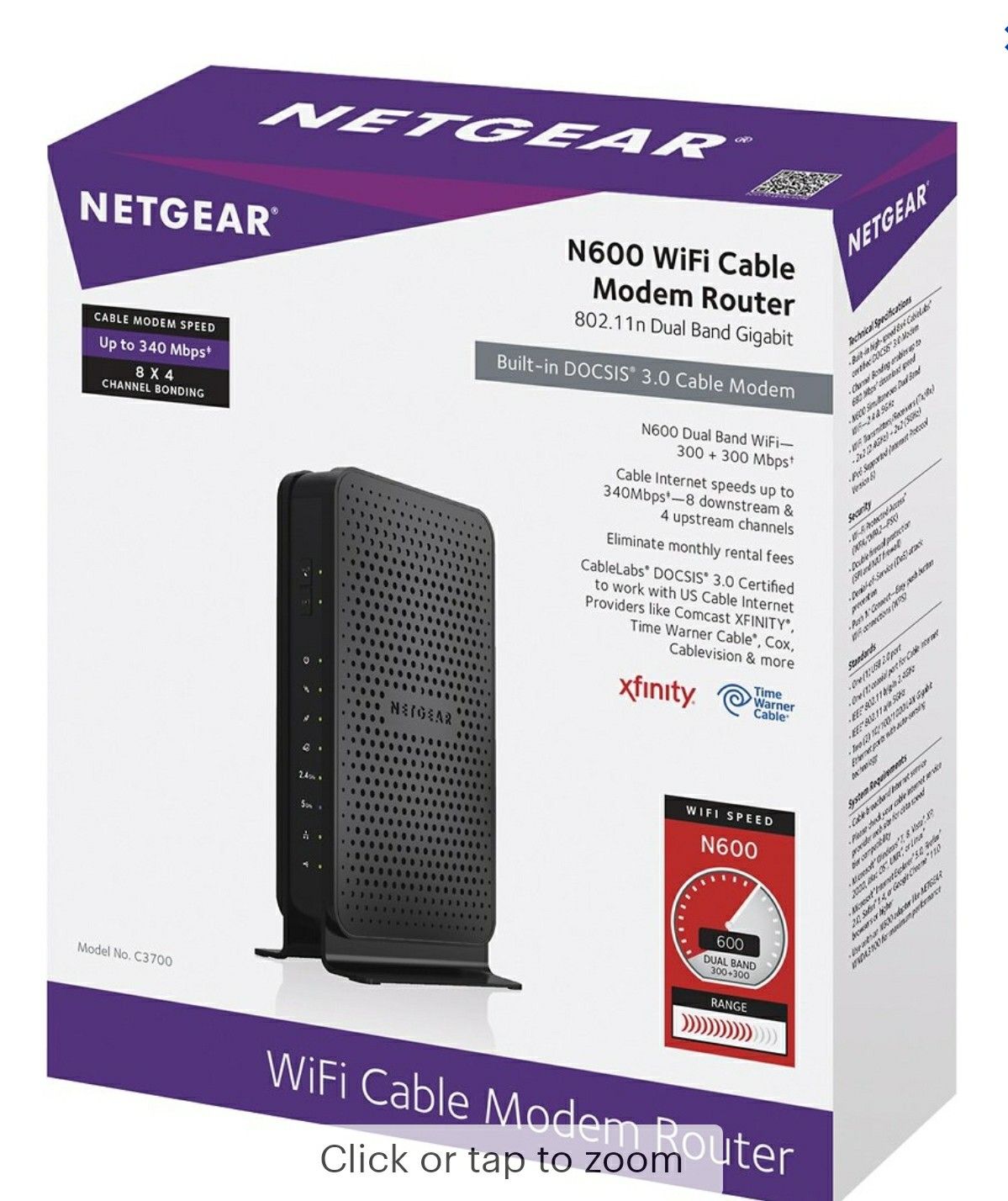 NETGEAR - Dual-Band N600 Router with 8 x 4 DOCSIS 3.0 Cable Modem - Black