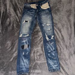 Embellish NYC Mens Distressed Jeans Size 30 Blue Patchwork Skinny Streetwear