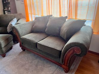 Wood Carved Roll Arm Loveseat
