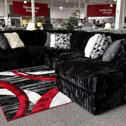 AP🎉 Black And Brown Color, Ultra Comfy Corduroy Sectional Couch With Chaise// Fast Delivery - Financing 