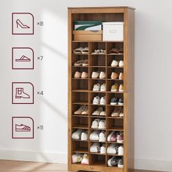 VASAGLE Shoe Storage Cabinet, 10 Tier Shoe Rack Organizer, Holds Up to 30 Pairs of Shoes, for Entryway Bedroom, 12.6 x 24.8 x 73.6 Inches, Rustic Waln