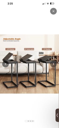 Large C Shaped End Table, Side Table with Charging Station C Table Tilting Laptop Stand with Storage, Computer Couch table for Living Room, Bedroom