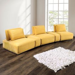 MODUALR SOFA SEATING CURVED COUCH YELLOW CHENILLE MODERN RETRO DESIGN