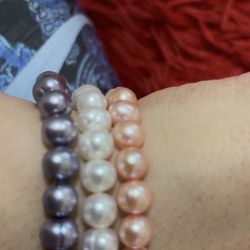 each $10 Natural 7-8mm Pink and white and purple Freshwater Cultured Pearl Stretch Bracelet 7.5''