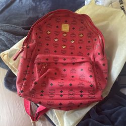 MCM Visetos Backpack Leather Red