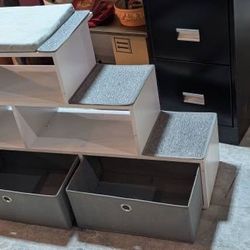 PetFusion Pet Step Window Perch Bookshelf w/ Storage Baskets 28” Tall Dog and Cat Perch