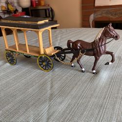 Vintage Cast Iron Horse Drawn Fruit and Vegetable Wagon - Detachable