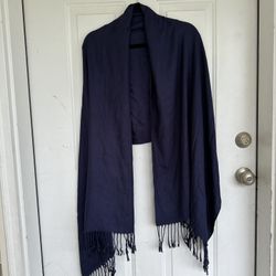 Large Soft Silky Pashmina Shawl Wrap Scarf Navy Blue