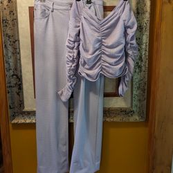 Lavender Textured Co-ord Set: Elodie Top  & Naked Wardrobe Pants