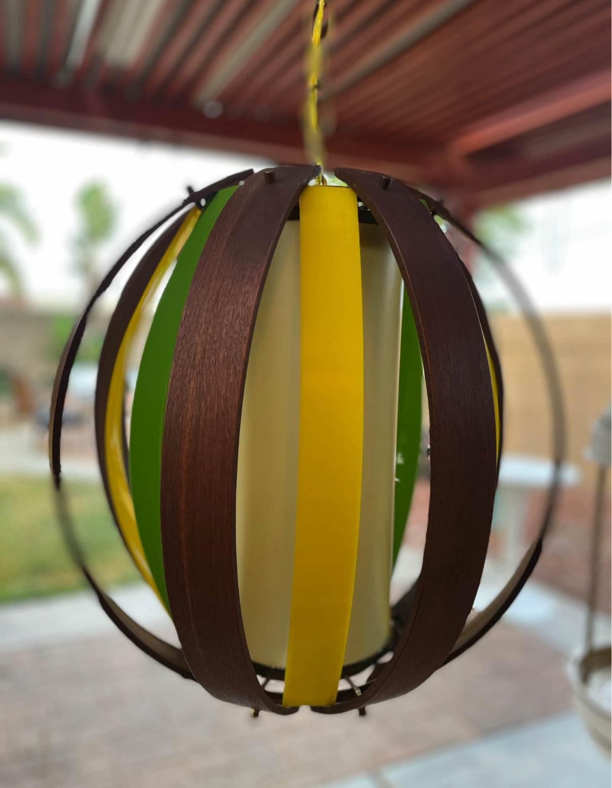 MCM Vintage Danish Modern large bentwood 1960s plexi swag globe lamp light chain hanging