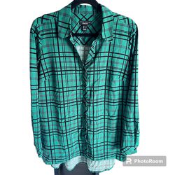 Susan Graver Weekend Regular Plaid Woven Tunic Shirt Boho Green Sz Medium