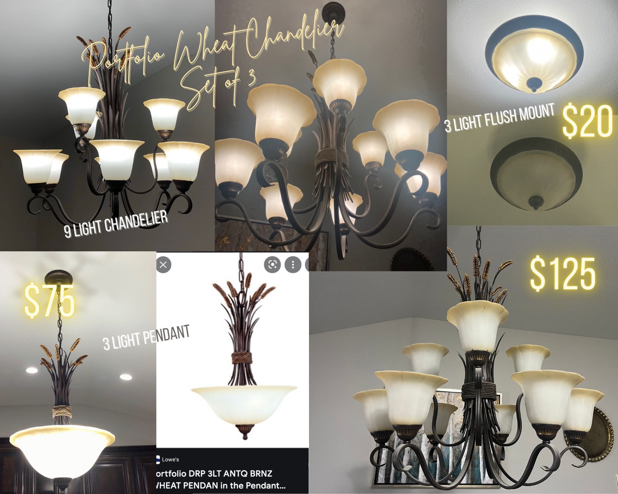 Oil Rubbed Bronze Lights & Chandelier (set of 3)