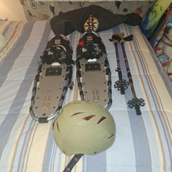 LIKE NEW SNOWSHOES,  SNOW HELMET- POLES STICK .  & BAG.  EVERYTHING $150. FIRM PRICE 