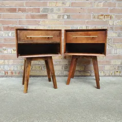 Pair Of Mid Century Modern Style Solid Wood Nightstands