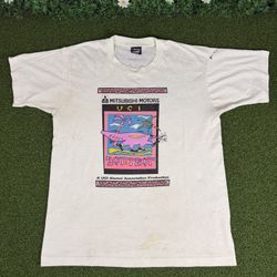 Vintage UCI Alumni Mitsubishi Motors Zot Trot T Shirt Art White Large RARE SEE