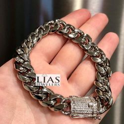 New 18k White Gold Cuban Link Bracelet 